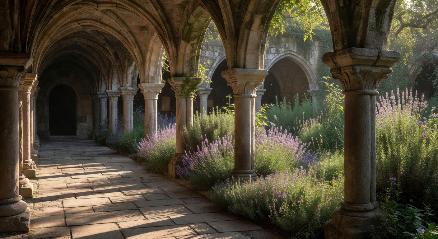 Vestiges du cloitre roman de l'abbaye de La Rochette avec ses arcatures en molasse doree