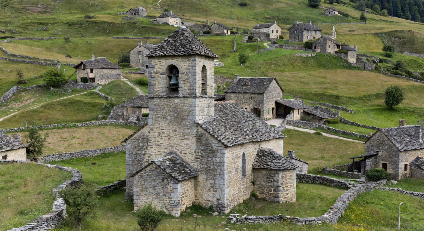 Eglise medievale de l'Avant-Pays savoyard entouree de collines verdoyantes et de vignobles
