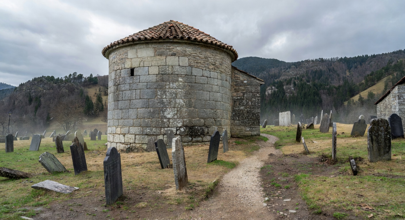 Abside semi-circulaire de l'eglise romane de Domessin avec ses petites baies en plein cintre