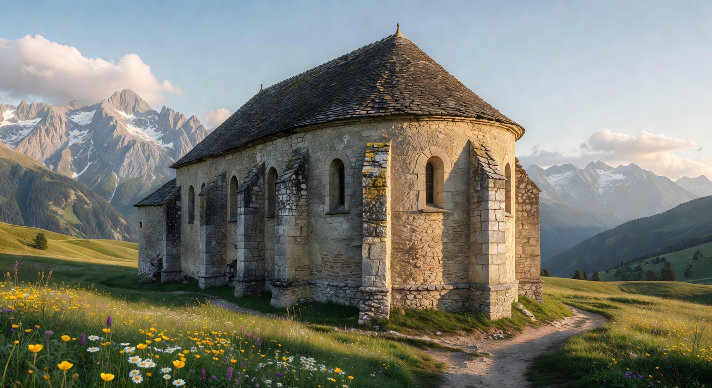 Detail architectural d'une eglise romane de l'Avant-Pays savoyard avec ses bandes lombardes typiques