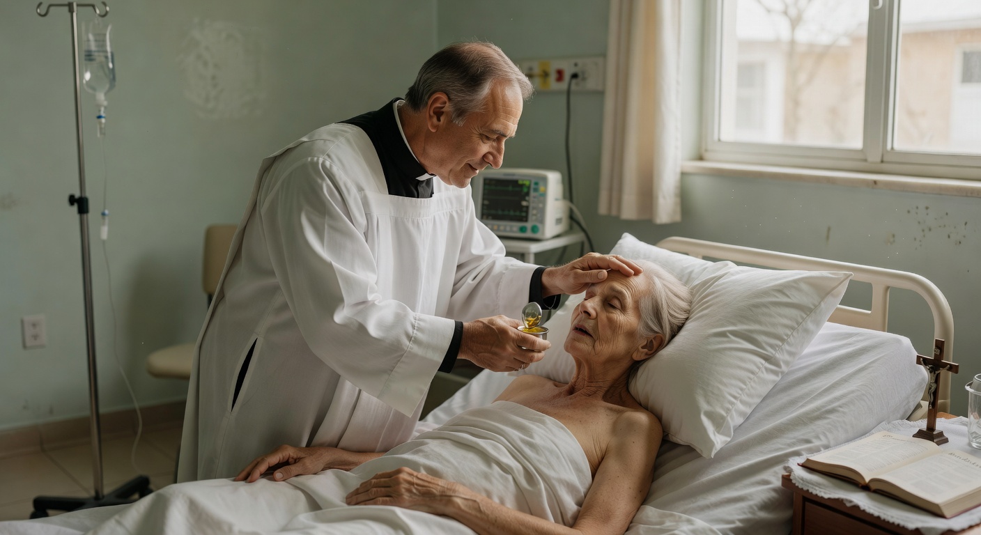 Celebration communautaire du sacrement des malades dans une eglise de Savoie avec des fideles ages