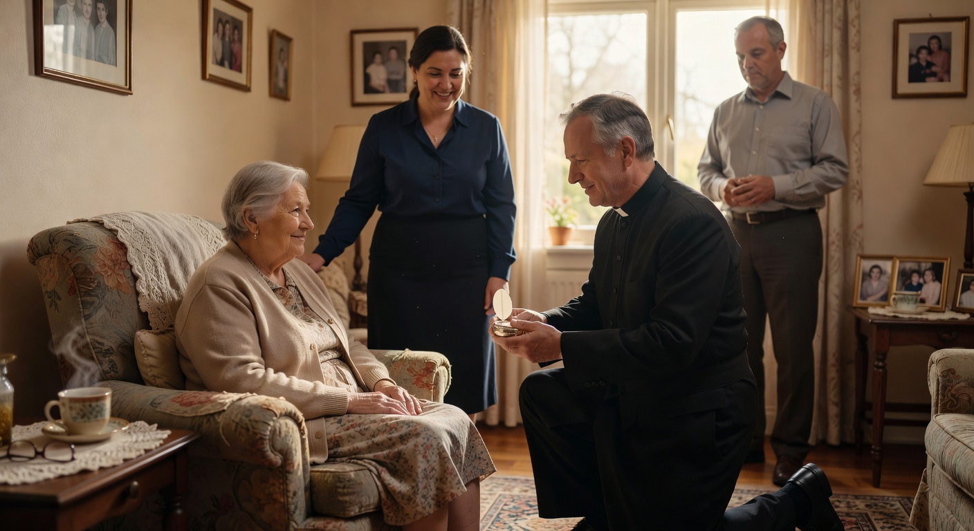 Visite pastorale a une personne agee dans un village de l'Avant-Pays savoyard