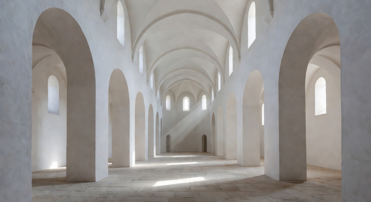 Interieur de la salle capitulaire de l'abbaye de La Rochette avec ses voutees d'ogives