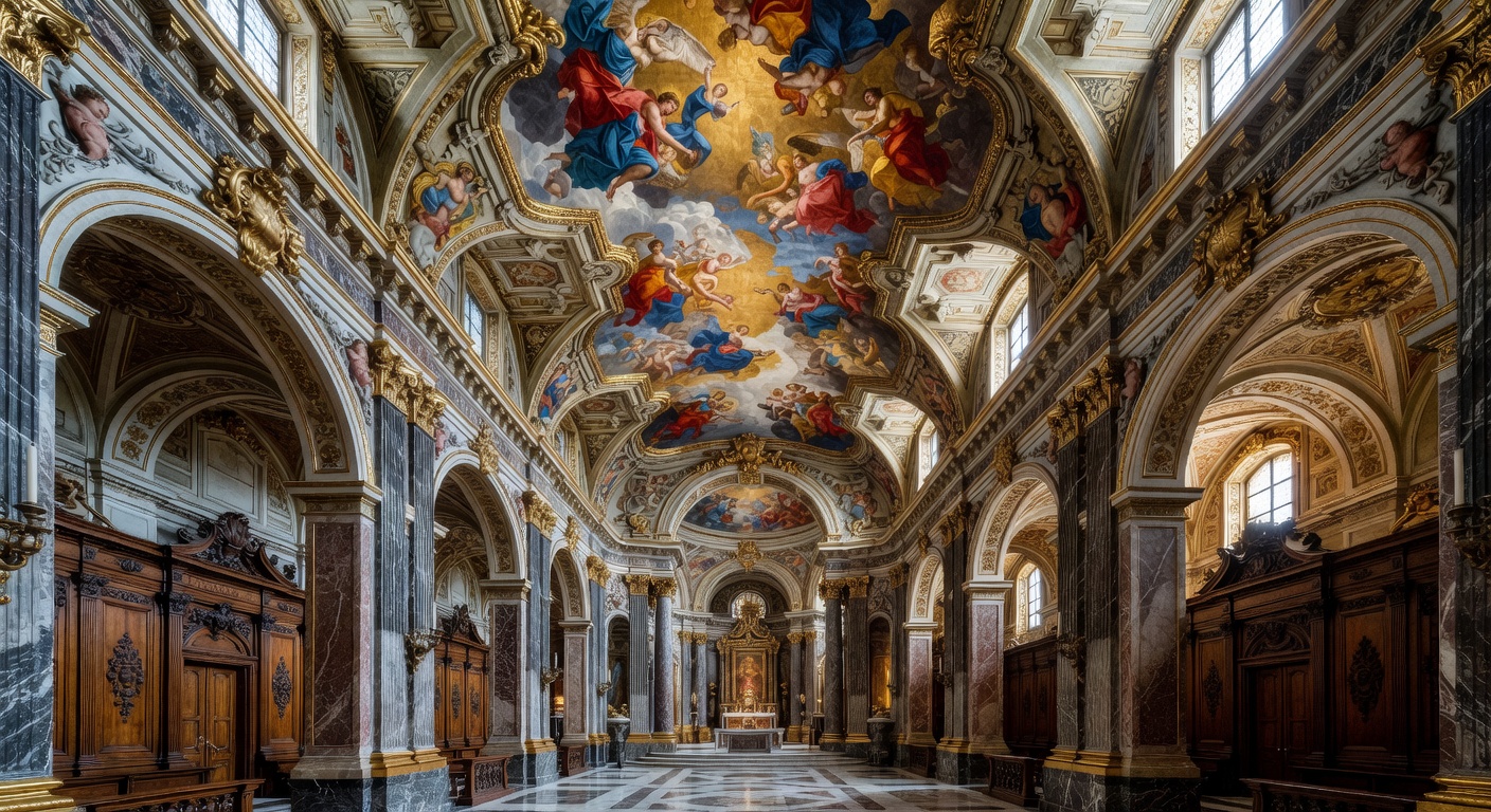 Interieur de la Sainte-Chapelle du chateau de Chambery avec ses vitraux gothiques et ses voutes elancees