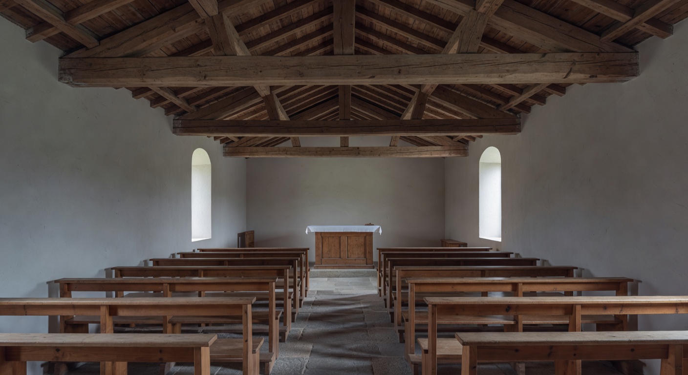 Interieur de l'eglise romane de Domessin avec sa voute en cul-de-four et son autel en pierre