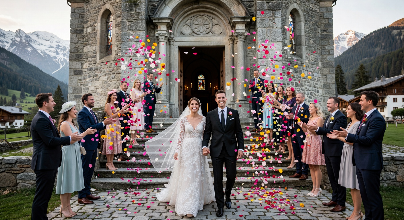 Celebration d'un mariage dans une eglise de l'Avant-Pays savoyard avec l'assemblee et les maries