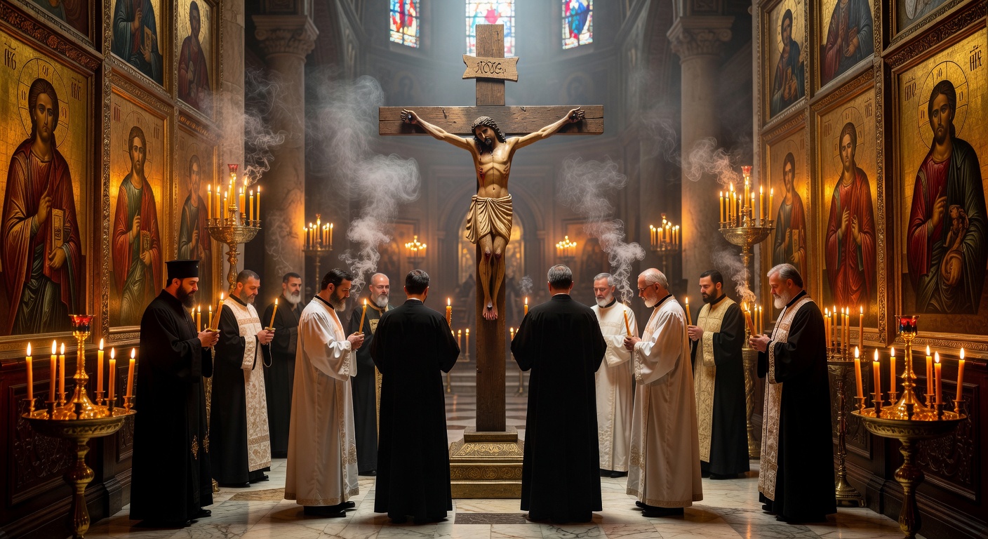 Choeur d'une eglise savoyarde avec elements architecturaux rappelant les traditions orientale et occidentale