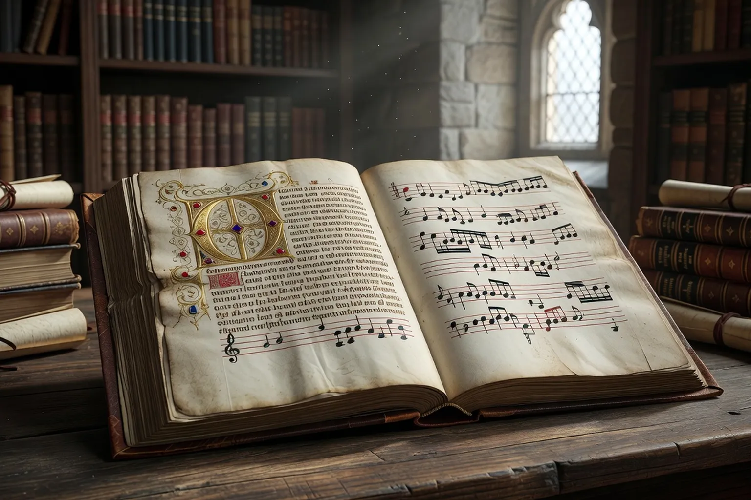 Manuscrit médiéval enluminé des Archives diocésaines de Chambéry, page de graduel avec lettrine dorée et notation musicale grégorienne