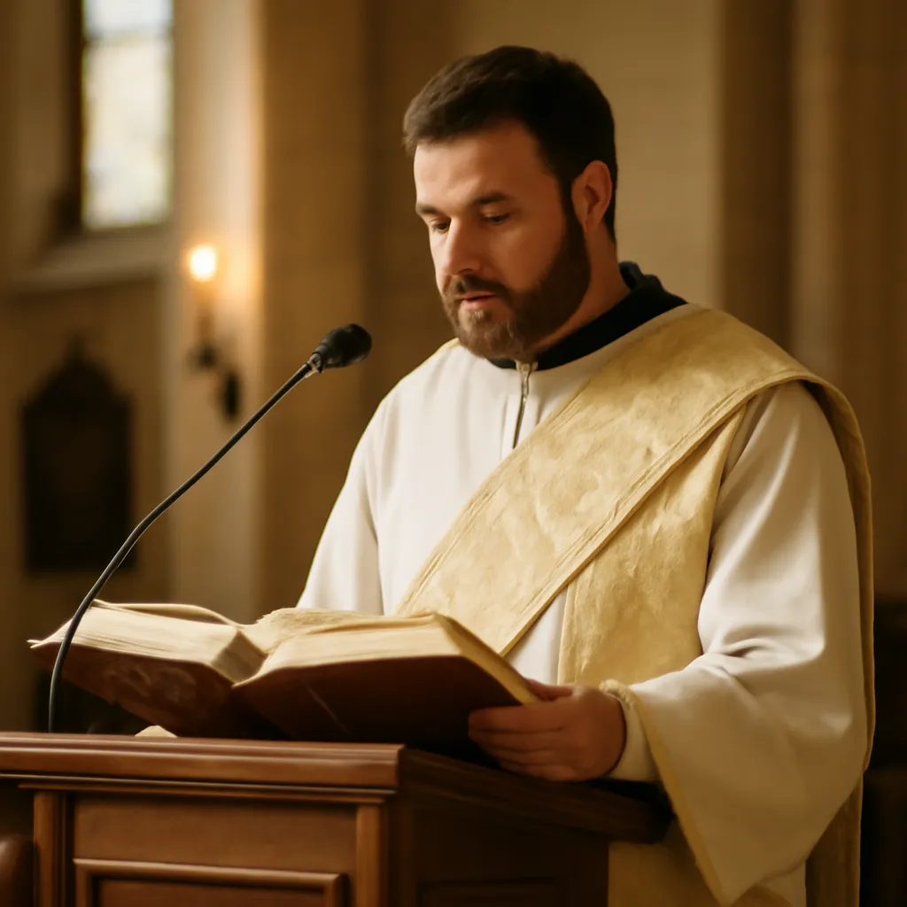 Ordination d'un diacre permanent à la cathédrale de Chambéry, imposition des mains de l'évêque, assemblée recueillie