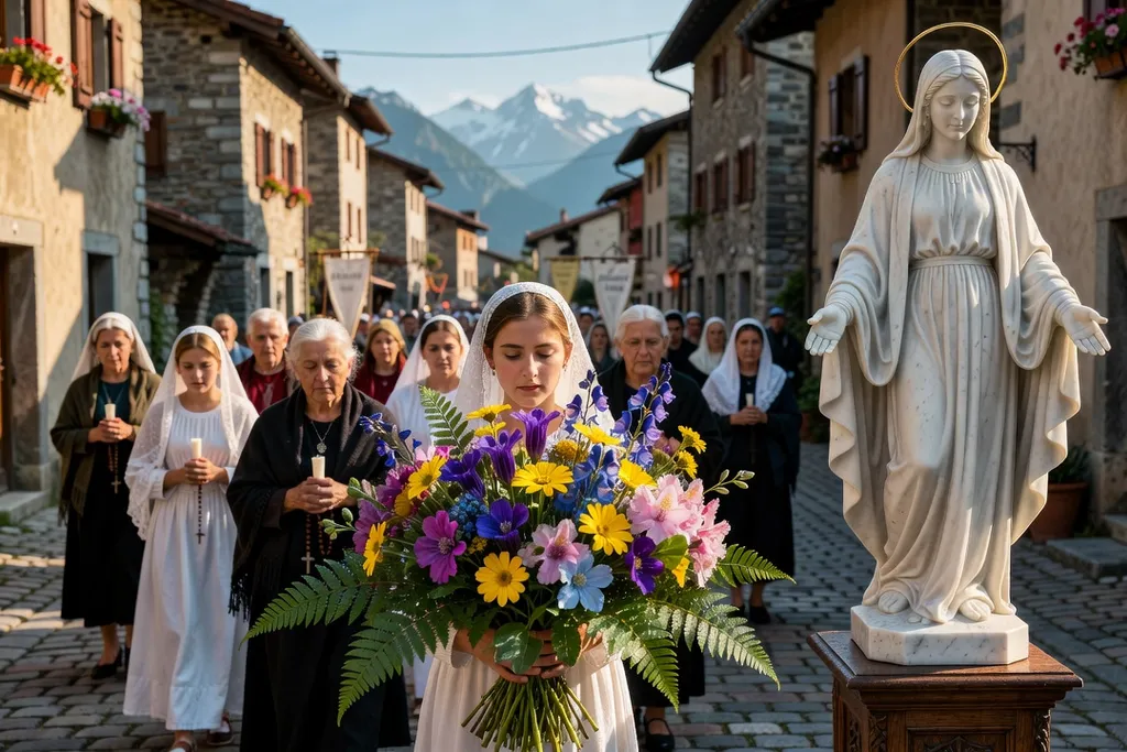 Mains jointes tenant un chapelet en bois pendant la prière du rosaire dans une chapelle savoyarde