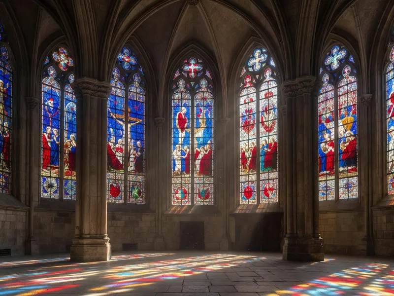 Vitraux de la cathédrale Saint-François-de-Sales de Chambéry : scènes de la vie du saint patron en verre coloré XIXe siècle