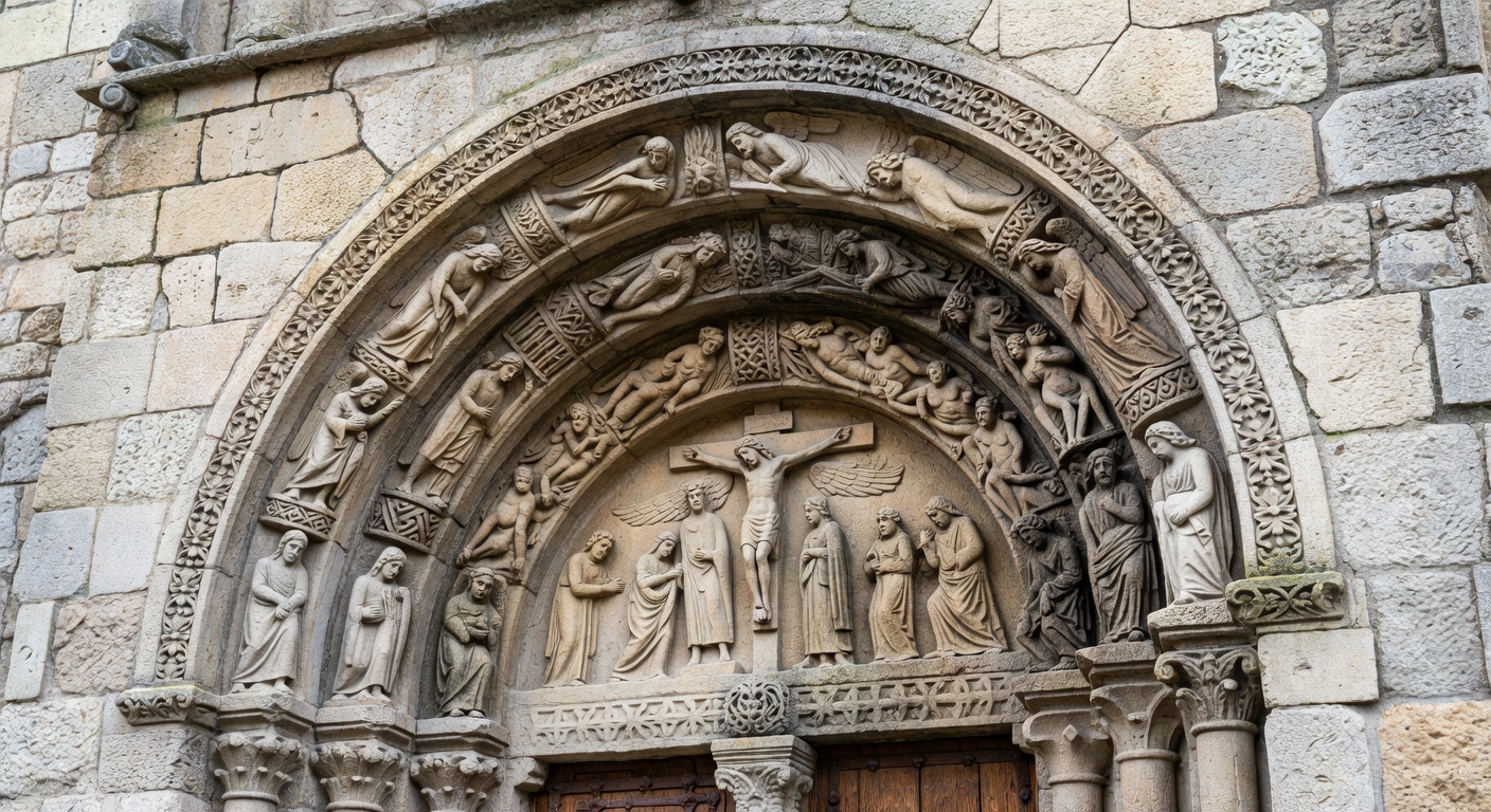Eglise romane en pierre de Savoie avec clocher lombard typique de l'Avant-Pays savoyard
