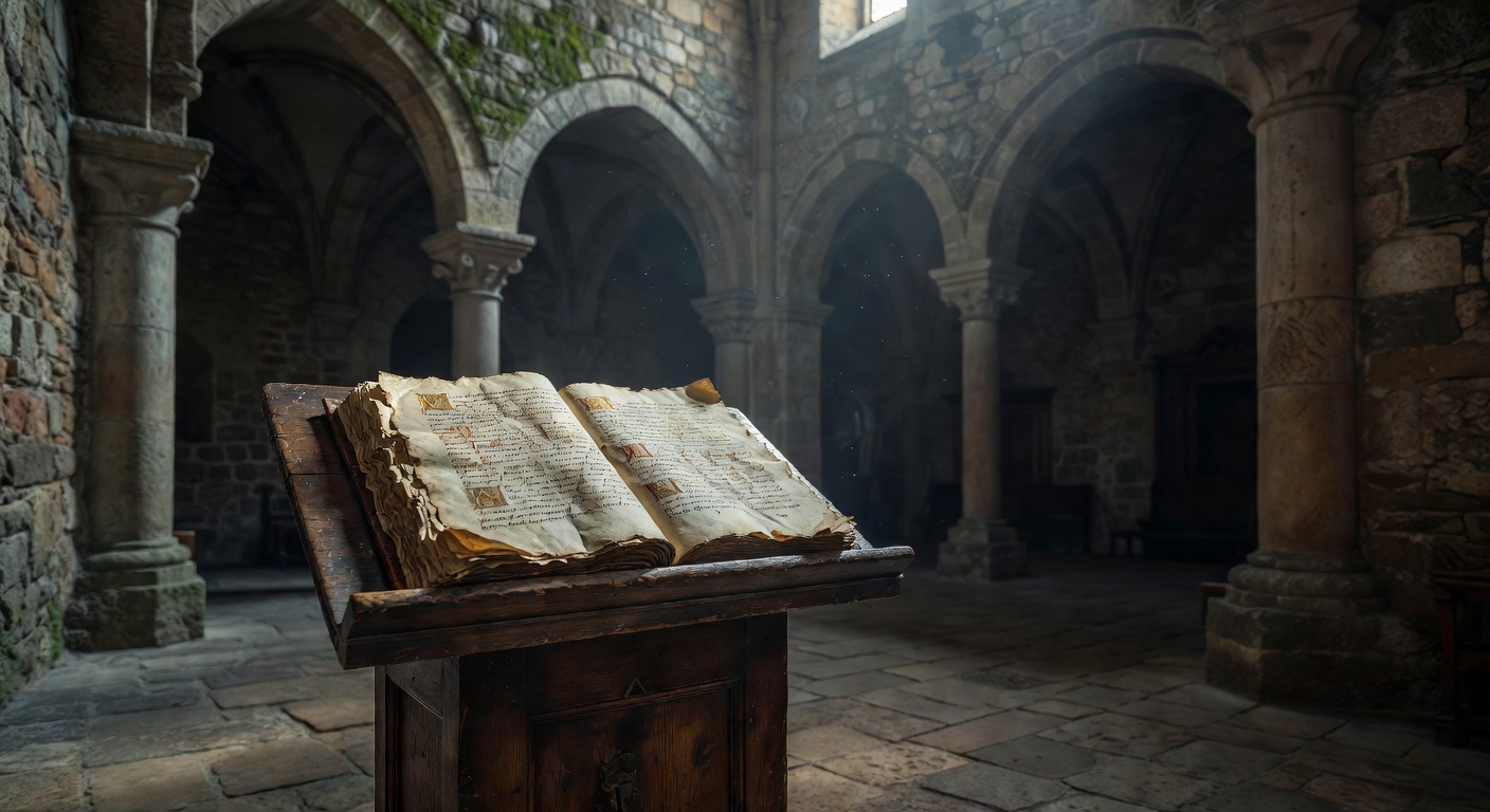 Livre ancien ouvert dans une eglise de Savoie