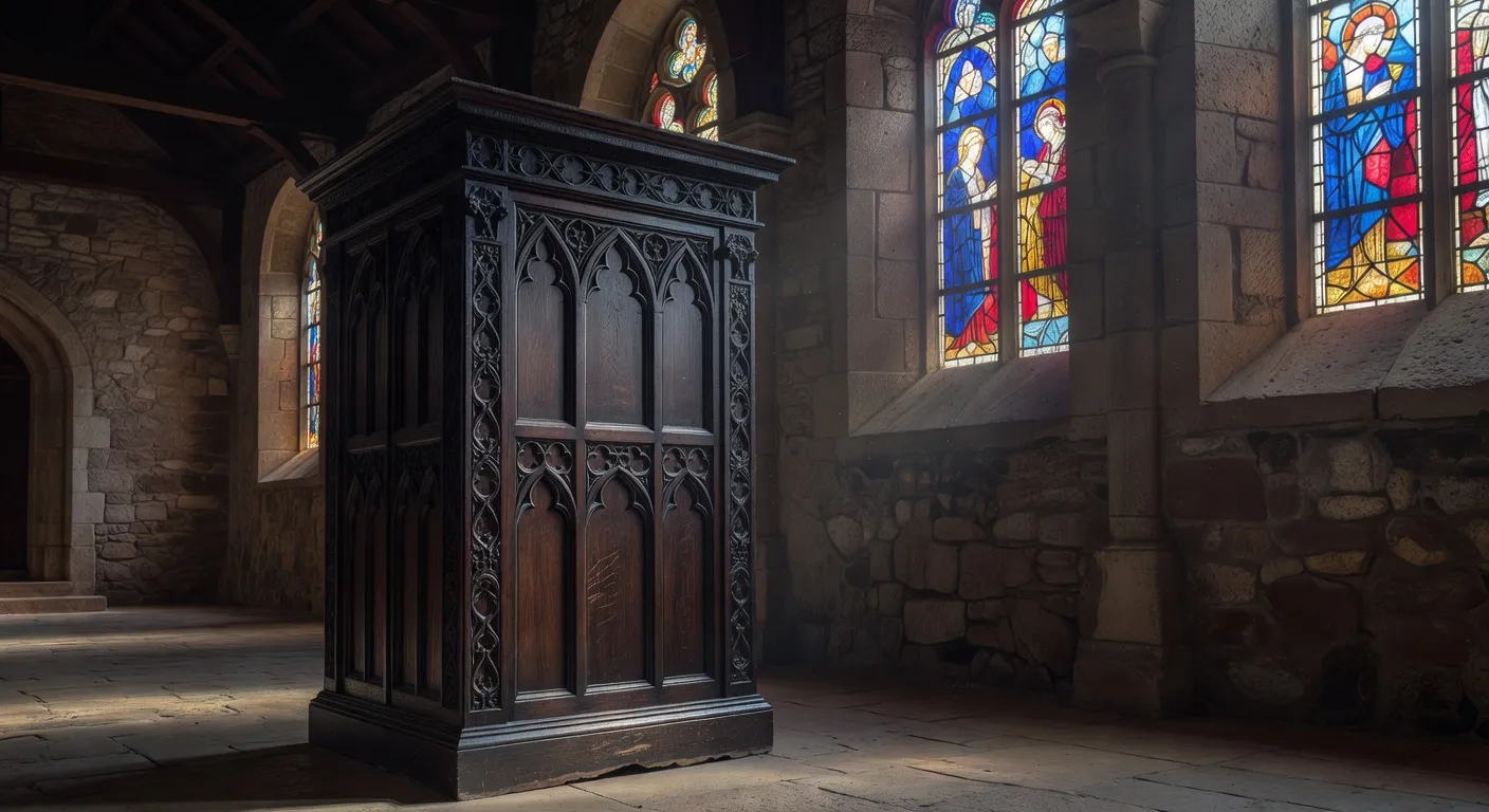 Confessionnal en bois sculpté dans une église savoyarde