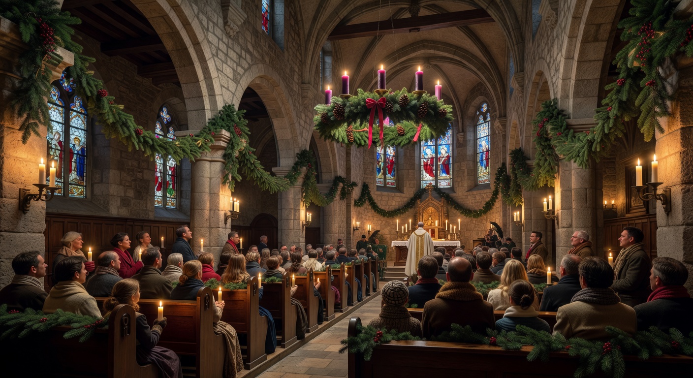 Interieur d'une eglise savoyarde decoree pour une fete liturgique catholique